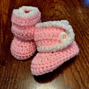Pink and White Crochet Baby Booties